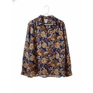 Koret Button Up Blouse Paisley Navy And Tan Size 14